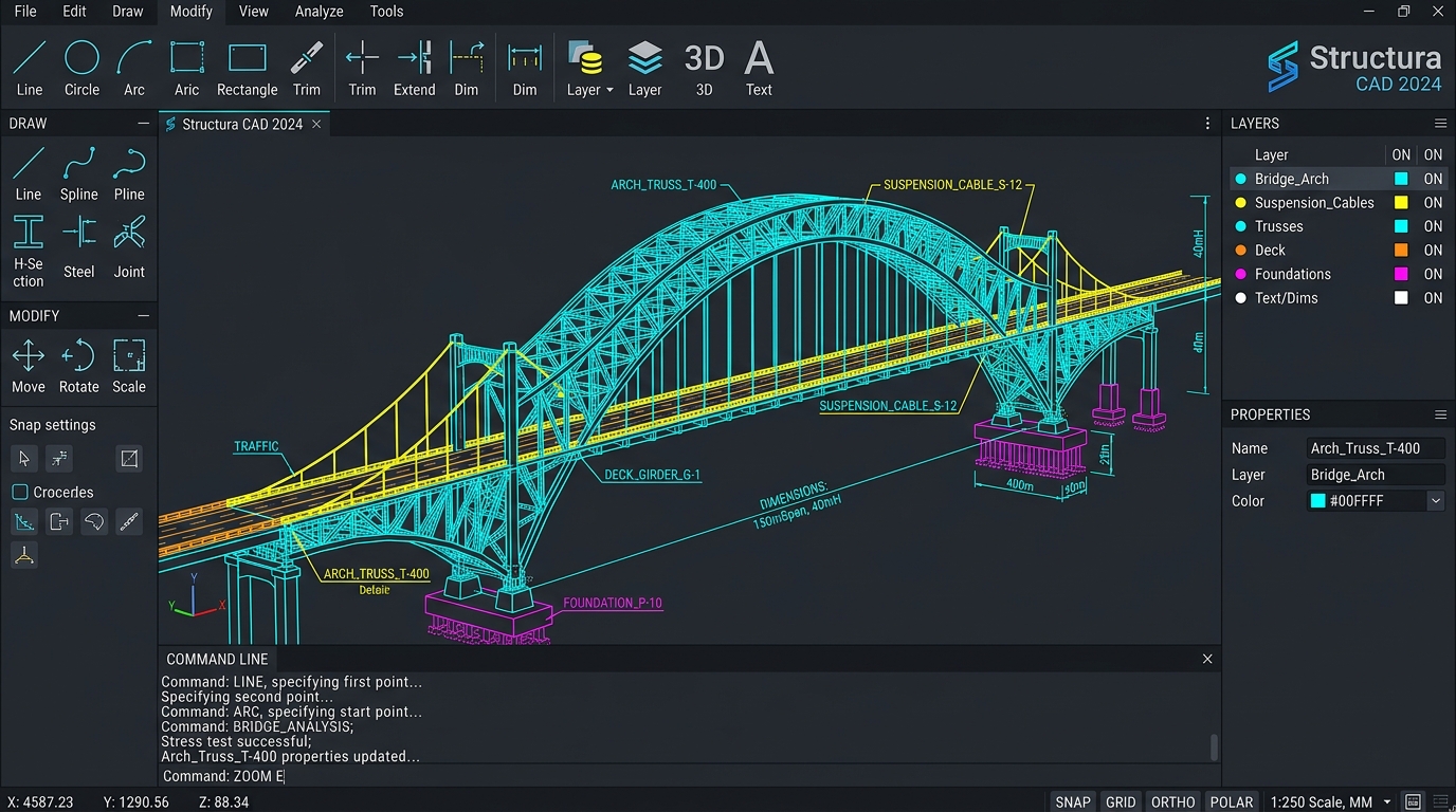 Giao diện phần mềm VinaCAD thiết kế kết cấu cầu đường 2D và 3D